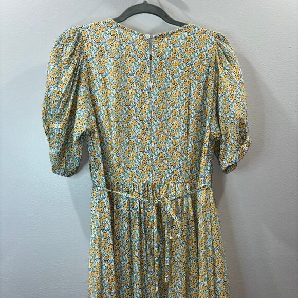 Faithfull the Brand Floral Midi Dress Sz. Small | Puff Sleeve Tie Front Feminine - Picture 10 of 15